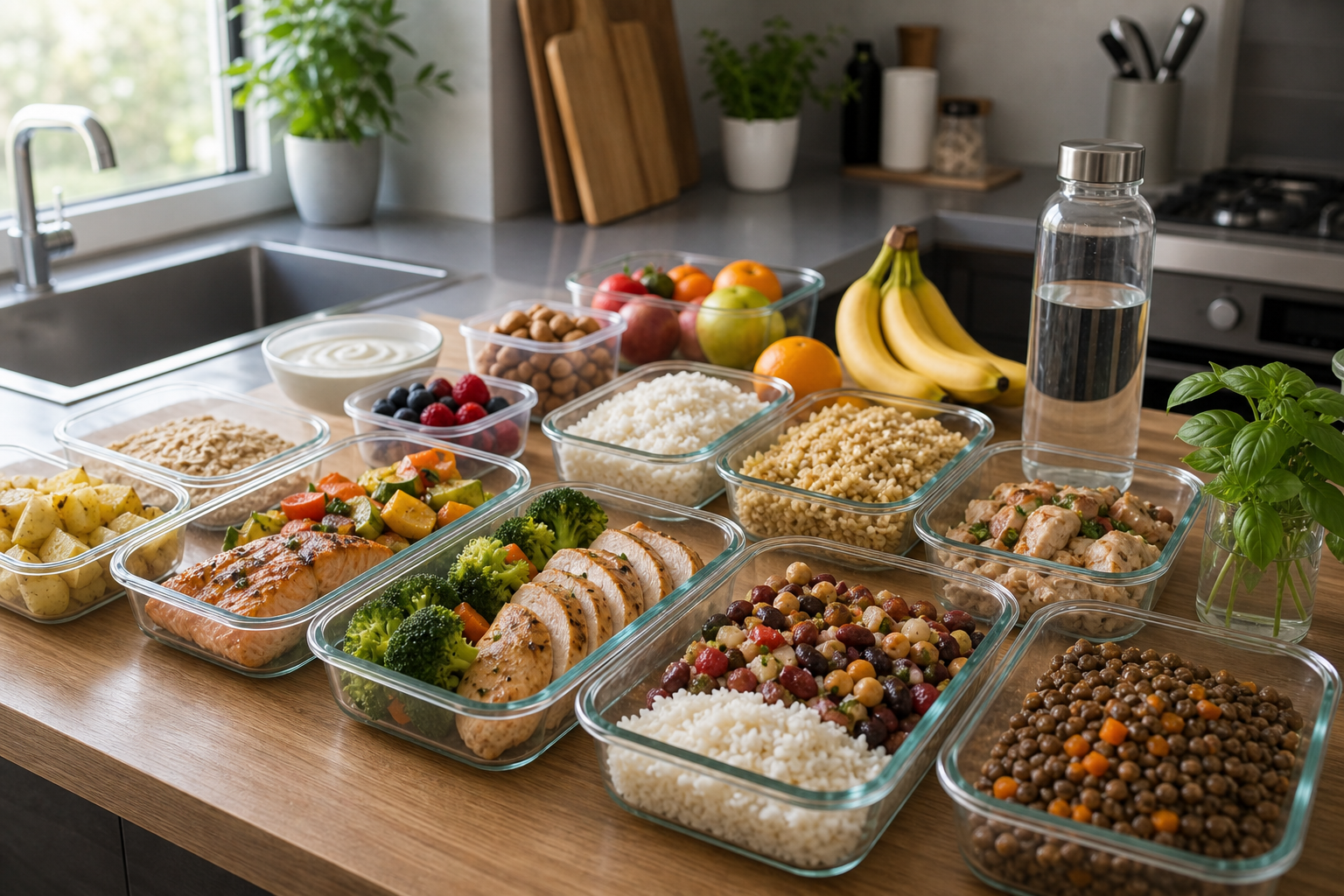 Prakticky meal prep so sacharidmi, rybami, masom, strukovinami a zeleninou